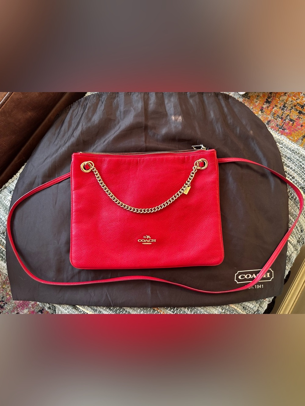 Coach Convertible Crossbody in Red Pebbled Leather